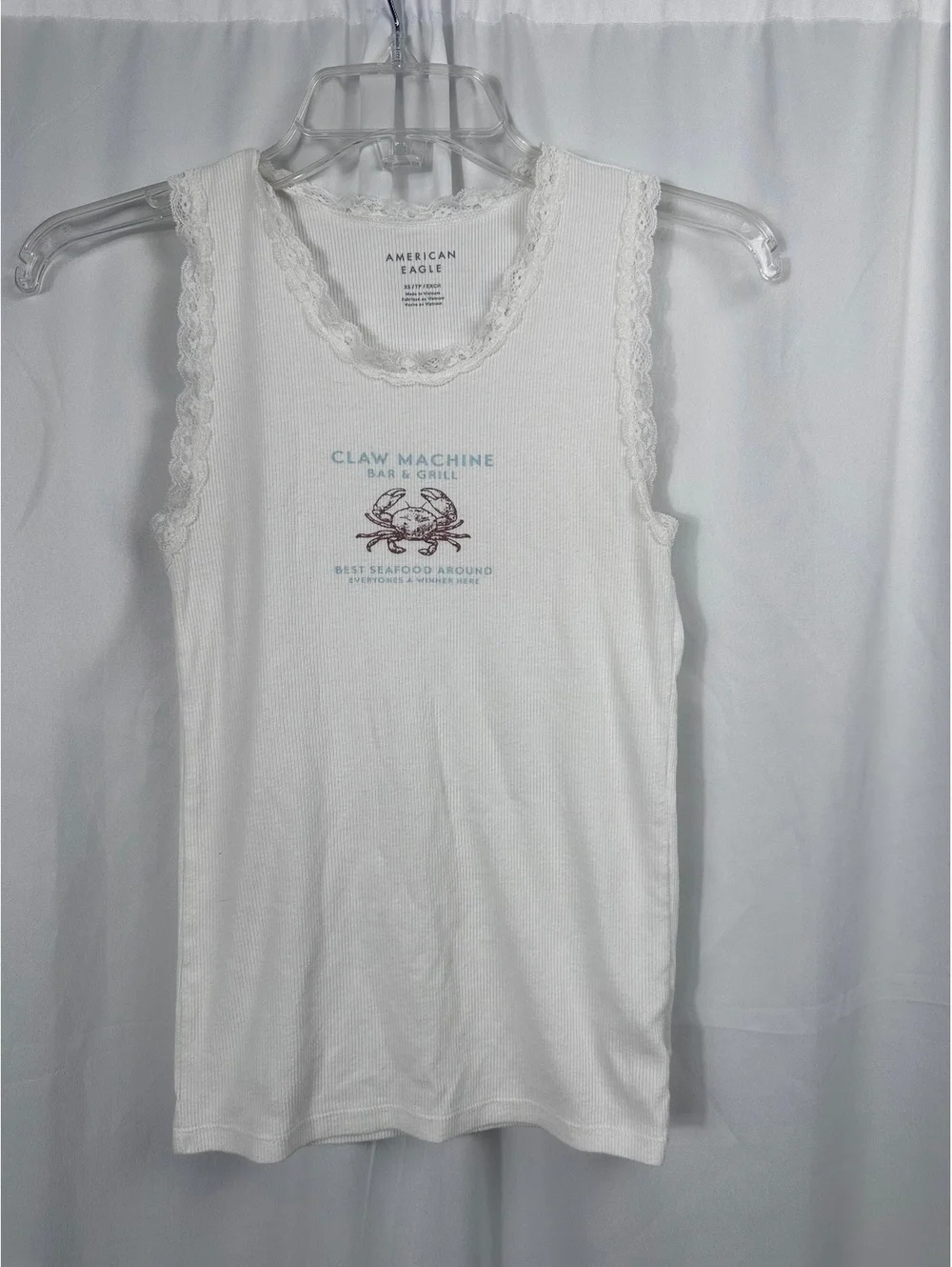 American Eagle White Ribbed Lace Trim Tank Top XS - Picture 1 of 6